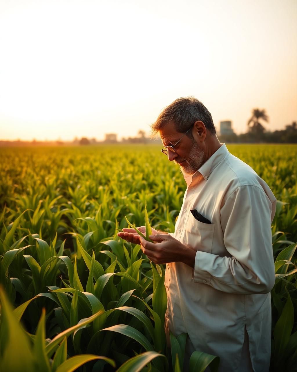 Agronomist inspecting crop